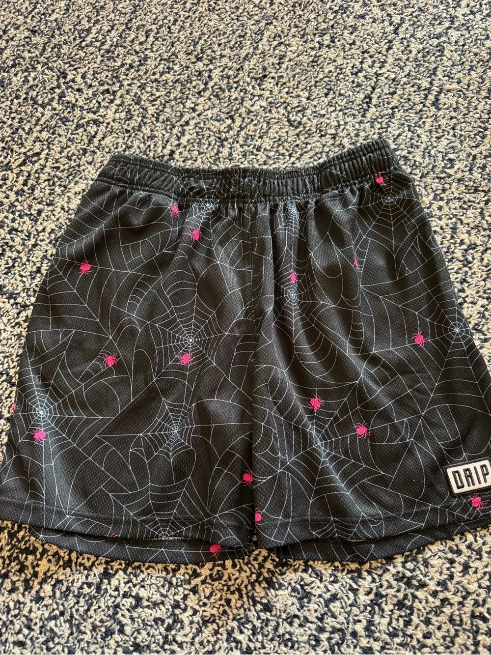 Kids Black Spiderweb Athletic Shorts with Pink Accents Dripshop
